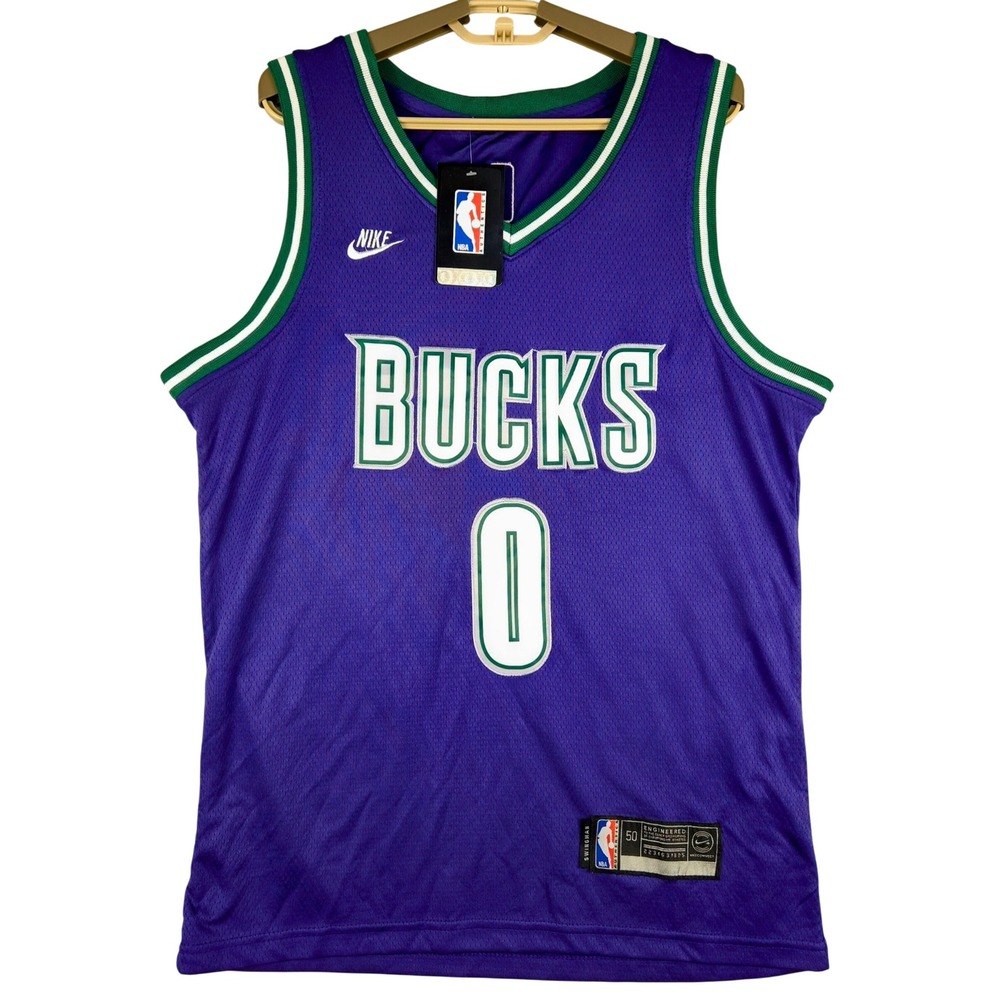 Nike NBA Bucks Lillard‎ Swingman Jersey Purple Green White Mens Size 50
